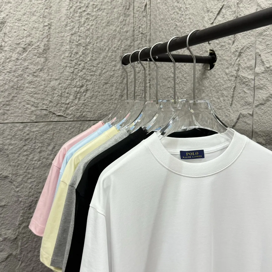P150 Polo* Ralph Lauren 2025 spring and summer new style Classic three little pony embroidery Customized double yarn plain cotton fabric Short-sleeved T-shirt Uniform for men and women Color: black white Size: S (90-130 pounds) M (120-150 pounds) L (140-165 pounds) XL (160-180 pounds) XXL (180-210 pounds)
